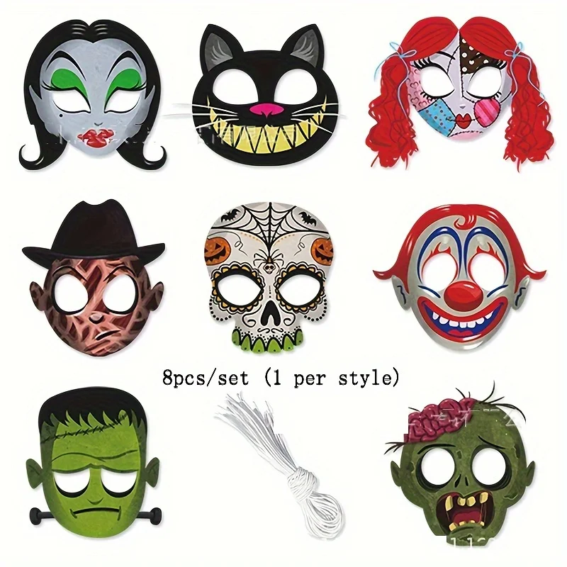8Pcs Halloween Paper Masks Must-Have for Horror Theme Parties Masquerade Cosplay Eye Masks,party,cosplay