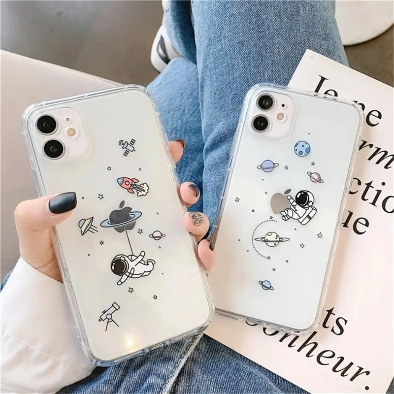 Cartoon Space Astronaut Shockproof Transparent Phone Case Cover