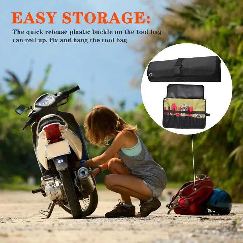 

Roll Up Tool Bag Organizer Tool Roll Up Pouch With 10 Pockets Tool Bag And Roll Up Wrench Organizer Tool Pouch With Elastic