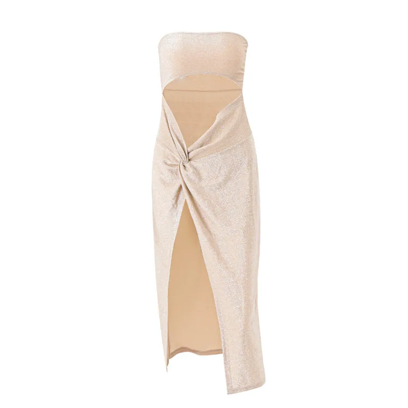 WhereMery Autumn Sexy Sleeveless Slit Dress Hollow Out Skinny Elegant Women Long Dresses 2024 Fashion Ladies Party Club Vestido