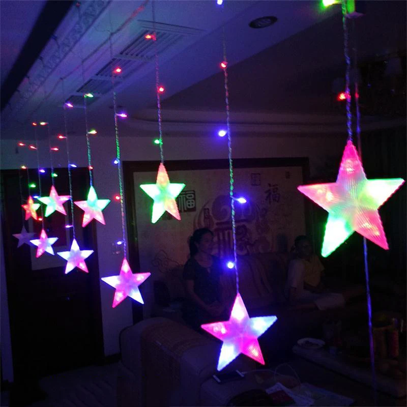 

2.5M Curtain Light LED Star Christmas Garland 220V EU Outdoor/Indoor lighting String Fairy Lamp Wedding Holiday Party Decoration