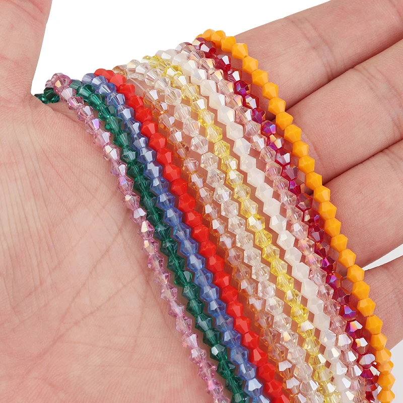 Apx 95 stücke/Strang 4mm Shiny Kristall Perlen Doppelkegel Perlen Facettiert Glas Perlen Lose Spacer Perlen für Armband DIY Schmuck Machen – Detail 9