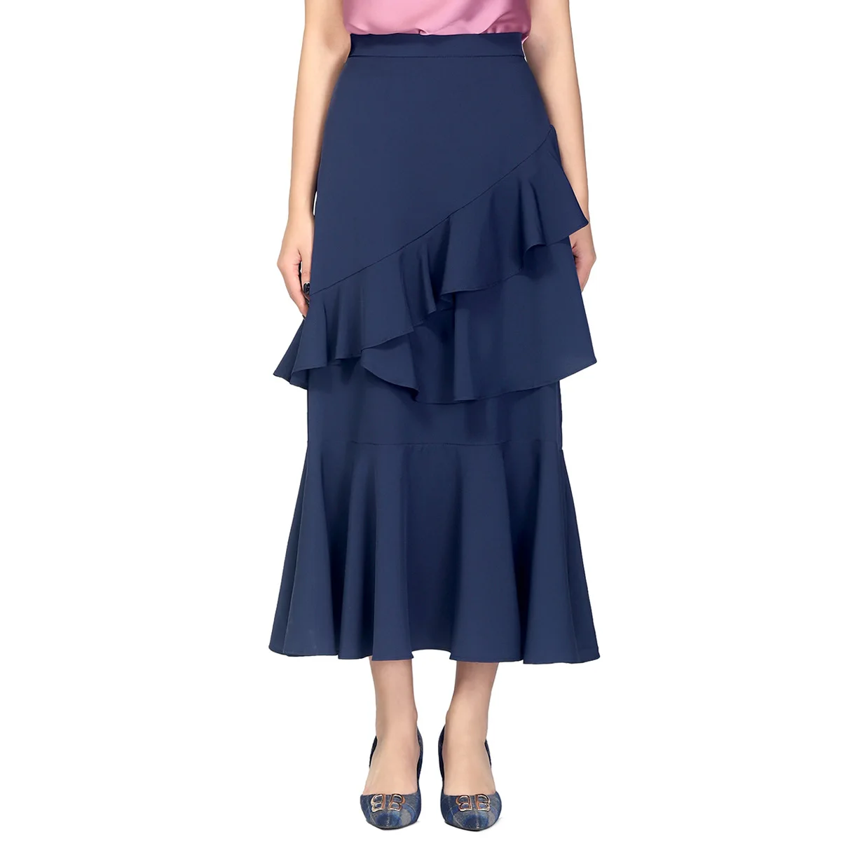 

Elegant Women Long Skirt Spring High Waist Belted ruffled Faldas Larga Celmia Ladies Casual Street Ruffles Party Maxi Jupes