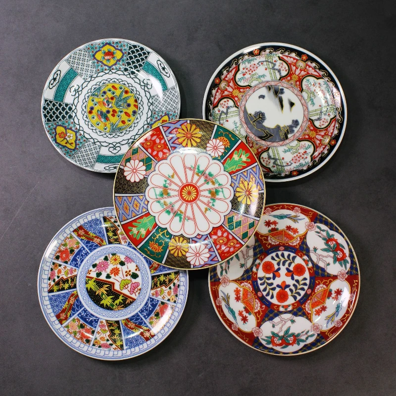 Ceramic Tableware Household Plate Retro Flower Texture Large Disc Sashimi Dessert Pastry Sushi Plate Restaurant Home Tableware