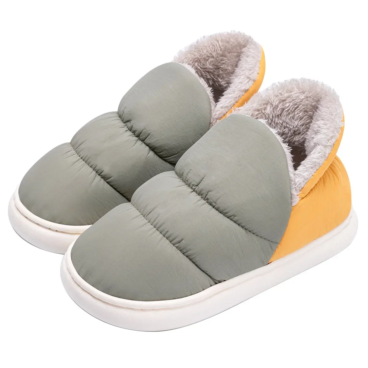 Women Men Slippers Winter Down Cloth Waterproof Indoor Outdoor Warm Plush Shoes Non-slip Thick Sole Soft Comfort Couples Flats 6