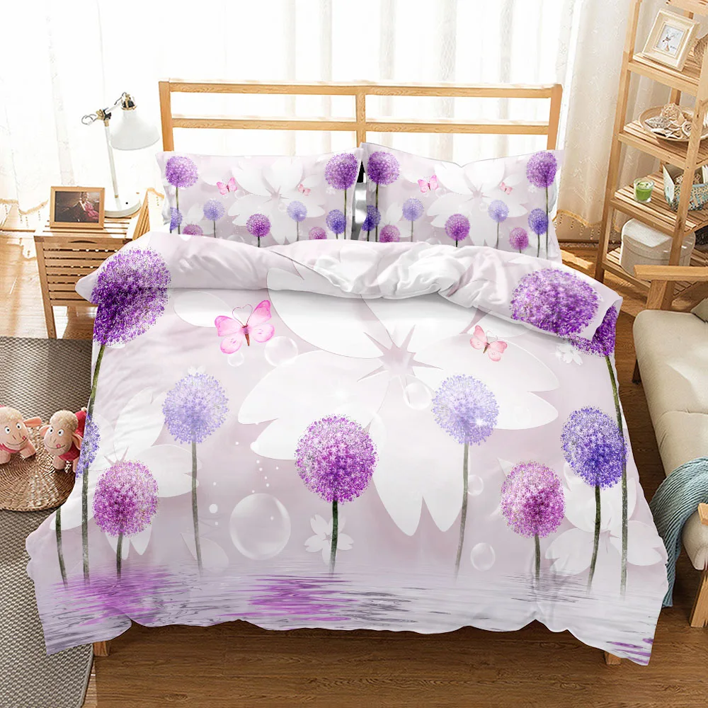 Purple Big Flower 3D Duvet Cover Set EU Single Double King US Twin Full Queen Size  Bedclothes