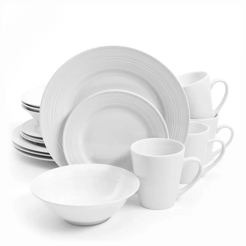 

Embossed Buffet 16 Piece Ceramic Dinnerware Set in White