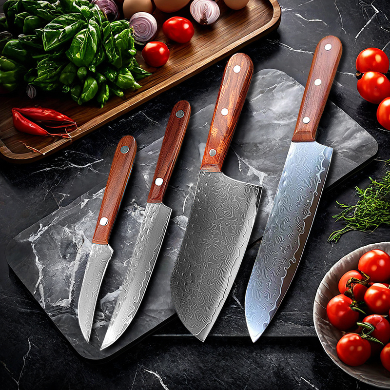 Damascus Steel Chef Knfie Kitchen Meat Cleaver Slicing Boning Paring Barbecue Steak Sushi Cutting Knife Cooking Utility Knife