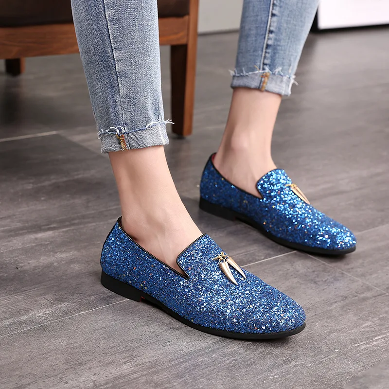 Men's Casual Shoes Men Fashion Sequins Bling Glitter Party Wedding Flats Mens Light Comfortable Driving Loafers Moccasins 4