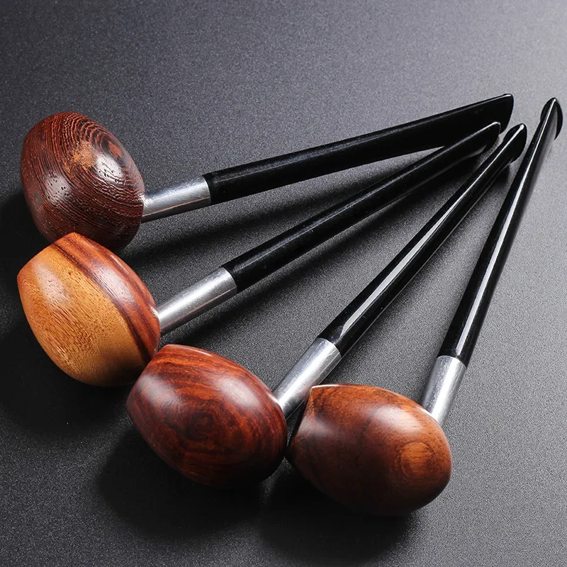 

Straight Tobacco Pipe Filter Ebony Wood Handmade Metal Ring SmokingVintage Smoke Accessory