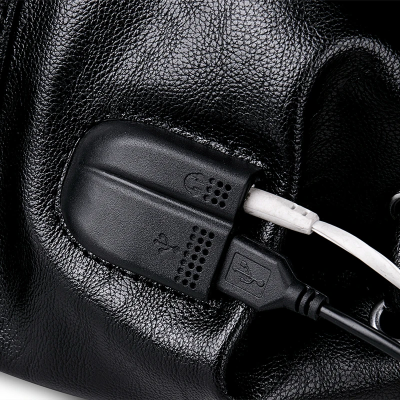 Men's PU Leather Backpack Large Capacity Travel Computer Backpack Fashion Laptop Students Schoolbag Expandable USB Charger Bag