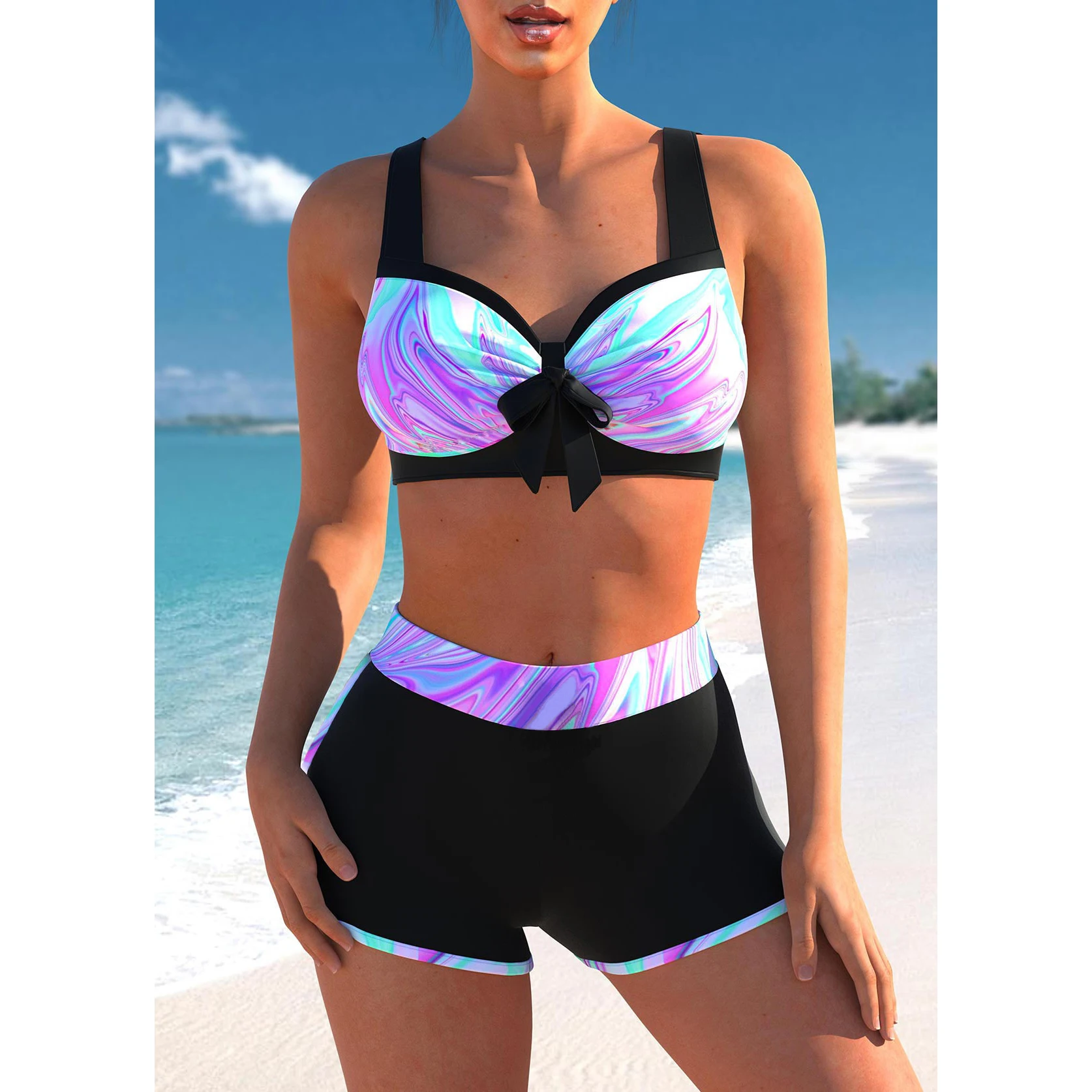 2023 Fashion Print Tankni Beachwear Female Summer High Waist Bathing Suit Swimwear Sexy Monokini Women's Two Piece Swimwear