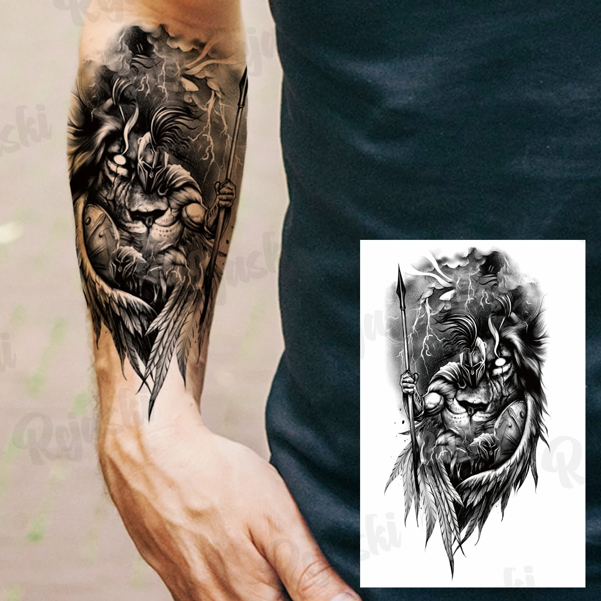 Tatouage Lion Avec Rose Femme Tatouage temporaire Lion noir pour hommes et femmes, boussole réaliste  Dragon Rose fleur guerre, faux tatouage autocollant bras étanche |  AliExpress