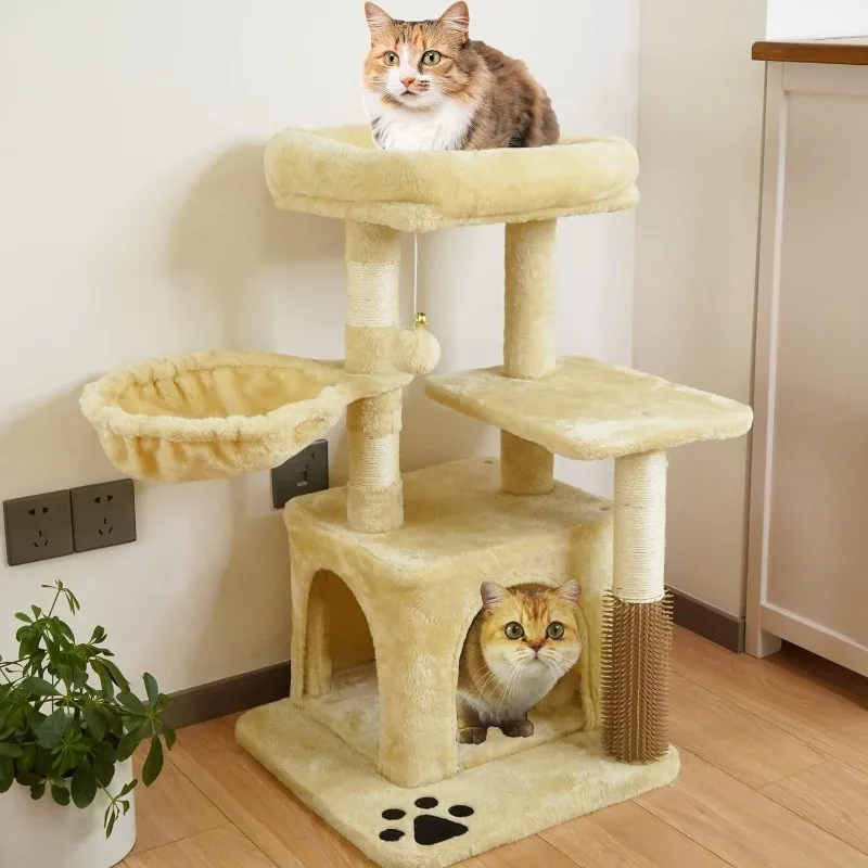 

Кошачье дерево, маленькая кошачья башня с когтеточкой, кошачье Кондо с окунем, гамак (31 дюйм, бледно-серый)