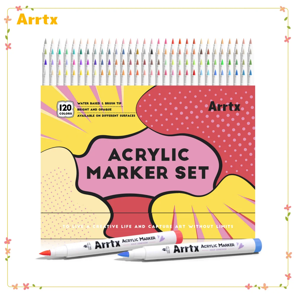 Arrtx Acrylic Markers 120 Colors Brush Tip Paint Pens Water Based Ink No Toxic Waterproof For Rock Painting Wood Stone Glass permanent marker pen,marker pens,permanent marker,permanent markers,pen marker,paint marker pen,markers pen,marker pen,acrylic paint markers,art marker pens