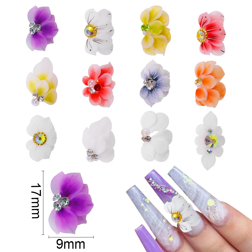 10pcs 3D 수제 아크릴 조각 꽃 네일 아트 매력 진주 라인 석 장식 매니큐어 DIY 아크릴 조각 측면 꽃