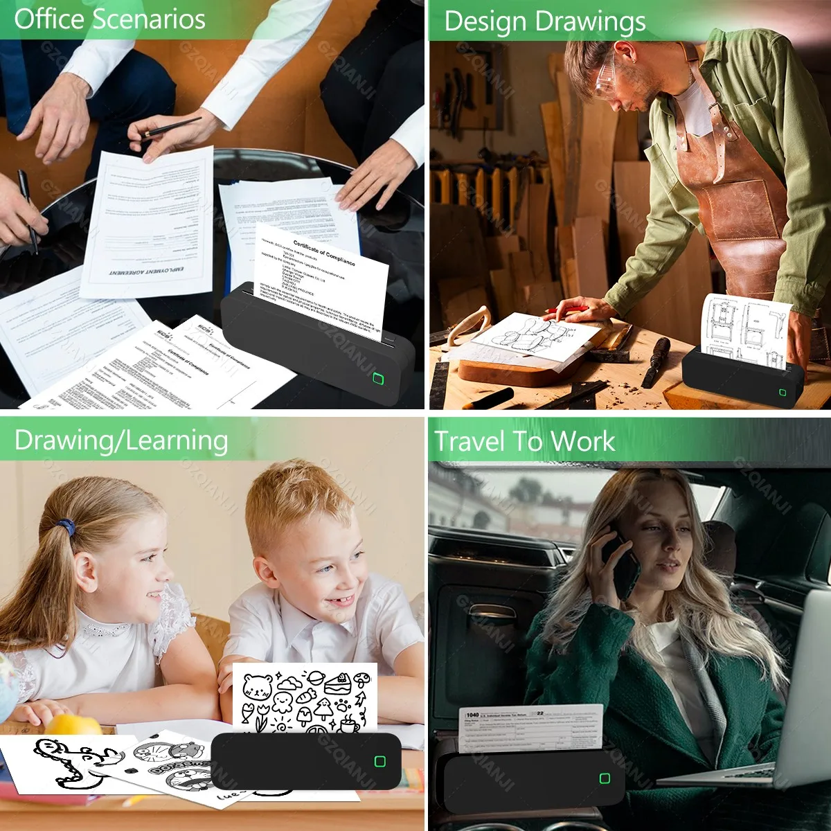 A4 ink-free Wireless Portable Printer Mobile Bluetooth Compatible with iOS Android Notebook Computers Maker For Photo PDF Print