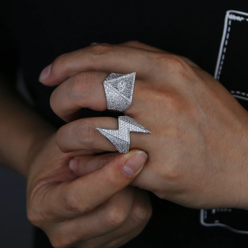 New Arrived Iced Out Bling Men Finger Jewelry Hip Hop Geometric Triangle Evil Eye CZ Rings 4