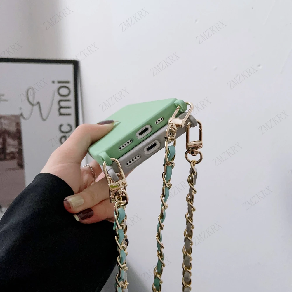 Elegant Liquid Silicone Crossbody Lanyard Case with Leather Chain Cord