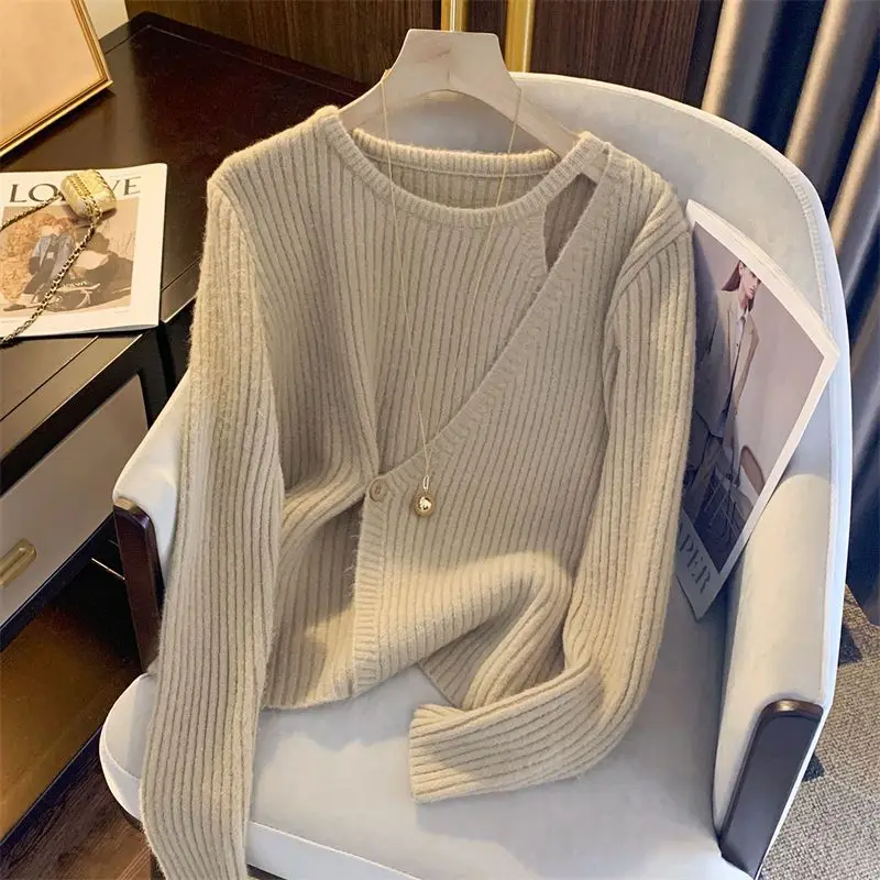

Unique Design Pullover Women Sweaters Long Sleeve Spring Autumn Female Casual Tops Solid Crop Knit