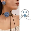Gothic Big Rose Flower Clavicle Chain Necklace Earrings Lace Up Choker Necklace 1