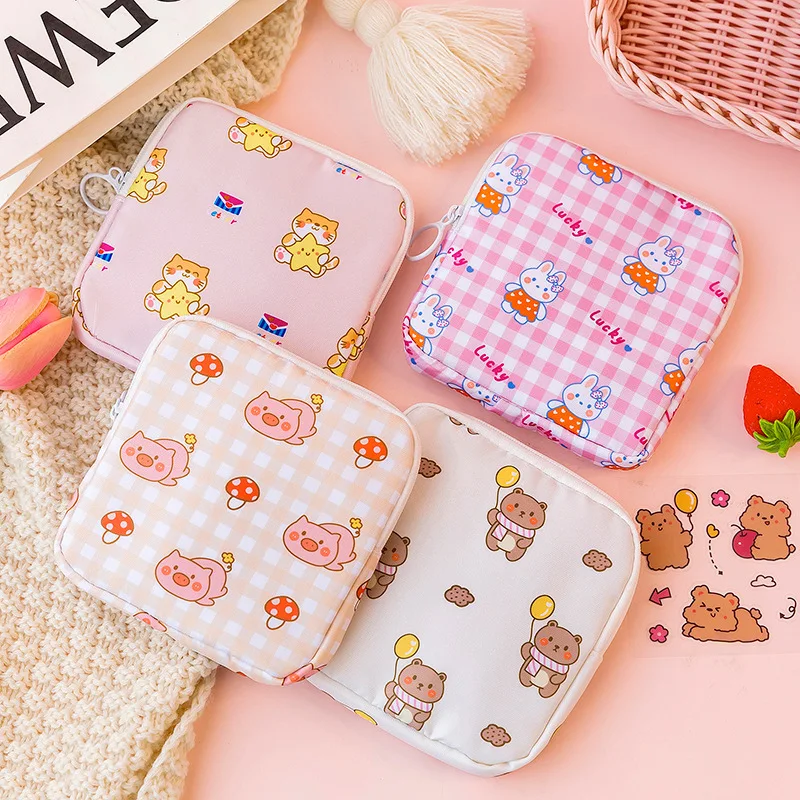 

Women Girls Kawaii Cosmetic Makeup Tampon Bear Napkin Pouch Storage Bag Coin Purse Sanitary Pads Bag Mini Data Cables Organizer