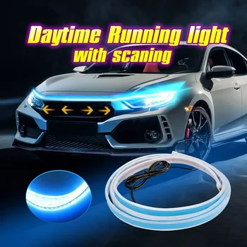 Striscia di luci per cofano auto a LED da 1,8 m con indicatore di direzione Scansione di avvio Doppio controllo Luce ambientale decorativa automatica Accessori per auto DRL