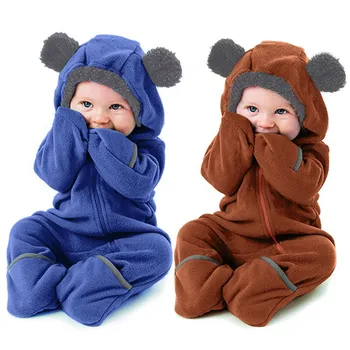 3 6 12 18 24 Months Winter Baby Hooded Romper Infant Boys Girs Jumpsuit Toddler Cartoon Ears Jumpsuit Zip Children's Clothes 4