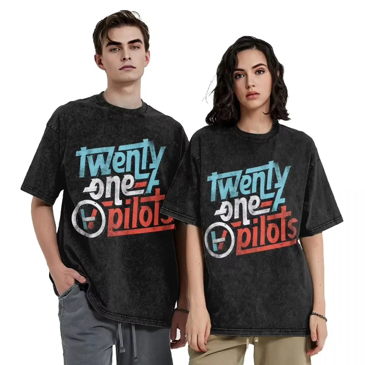 2025 Twenty One Pilots Men Women Washed Hot Stamping Print T-Shirt Harajuku Cotton  Tshirt Band Men's Short Sleeve Top Tees view 5