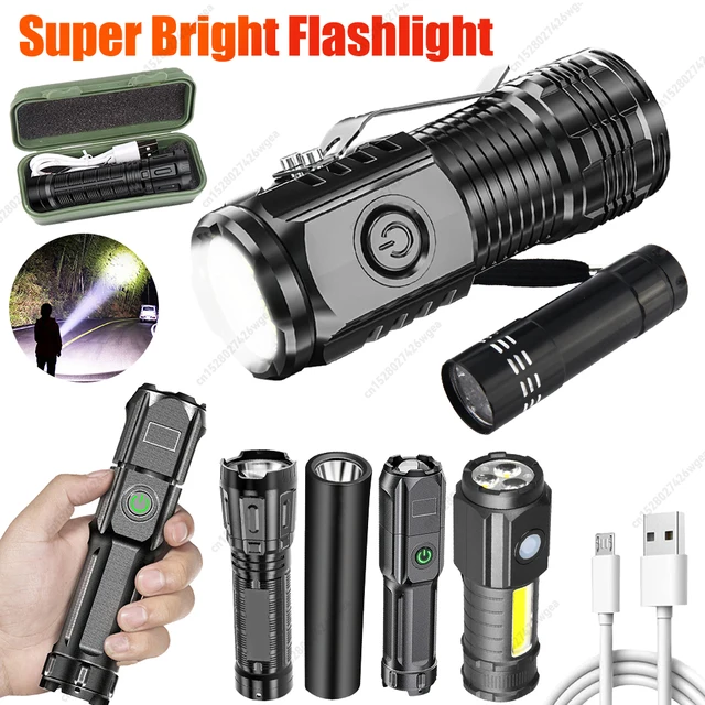 3LED Super Bright Flashlight 300LM Mini Portable Torch Waterproof Car Repair Working Lights USB Charging for Outdoor Camping Use
