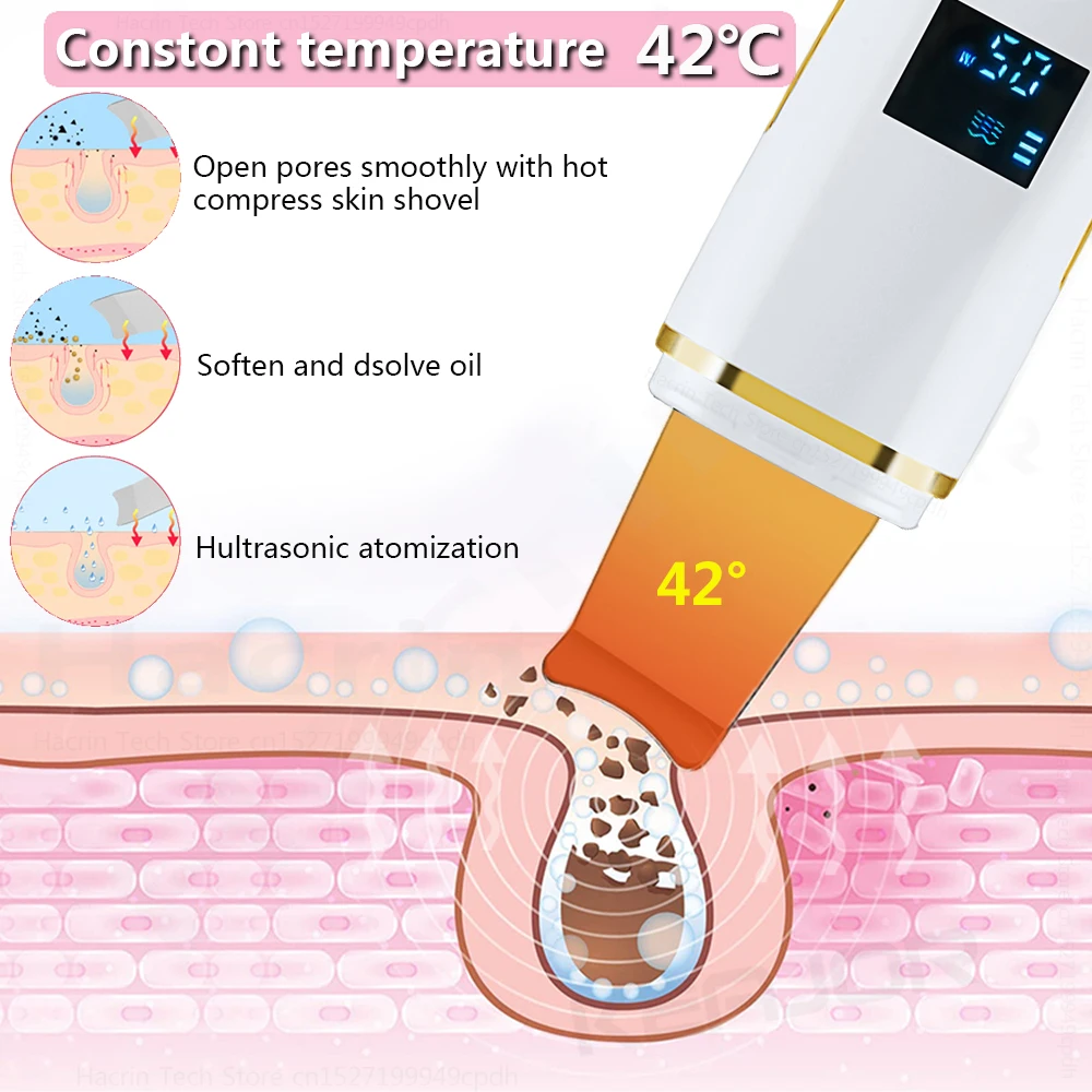 Ultrasonic Skin Scrubber Remover Blackhead Ultrasonic Peeling Facial Scrubber Shovel Face Lifting Remove Pore Acne Deep Cleaning
