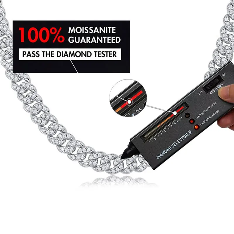 

8MM VVS Moissanite Iced Out Diamond SIlver Color Chain Necklace 925 Sterling Silver Men Necklace Miami Cuban Link Chain