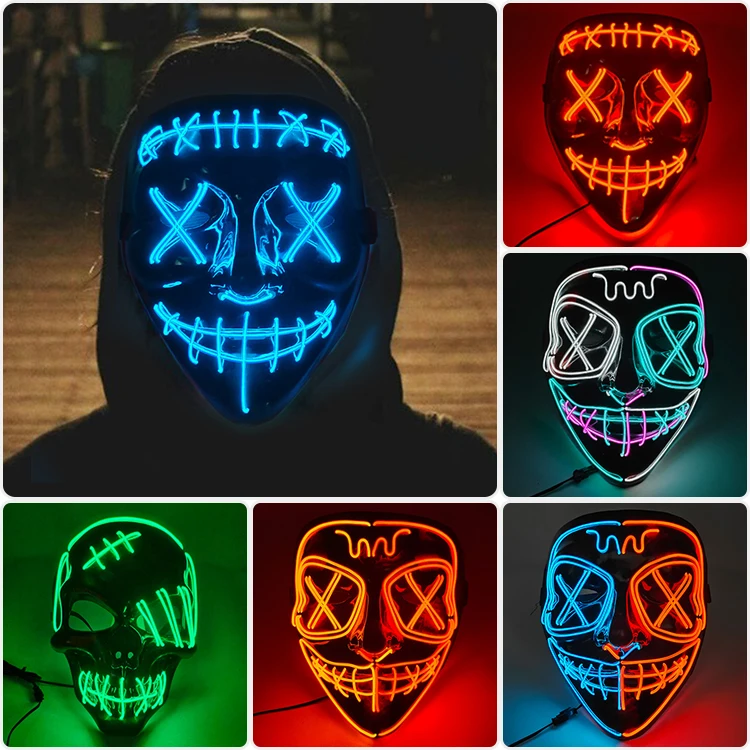 Halloween LED Mask The Purge Masks Mascara Costume DJ Party Light Neon ...