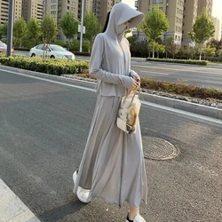 Sun Protection Clothing For Women Summer Long Full Body Sunscreen Jacket Outdoor Anti-UV Resistant Cycling Bike Coat Sets 2PCS