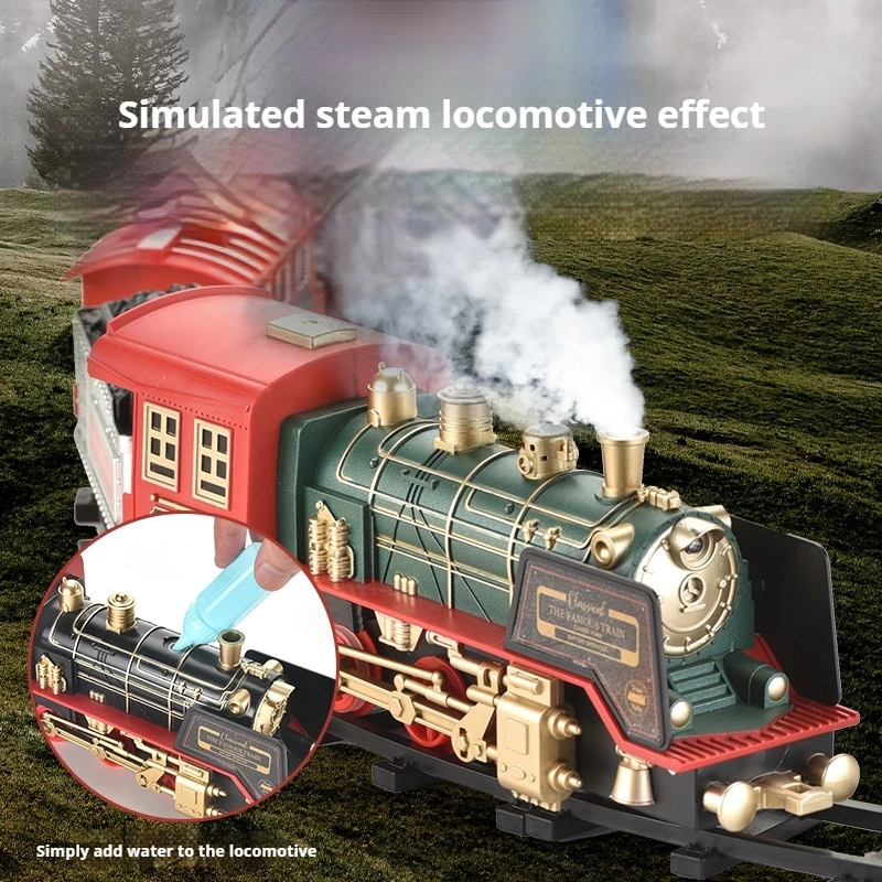 Rc Vintage Steam Train Set Christmas Gift For Kids Realistic Steam Effect Sound Light Interactive Tracks Train