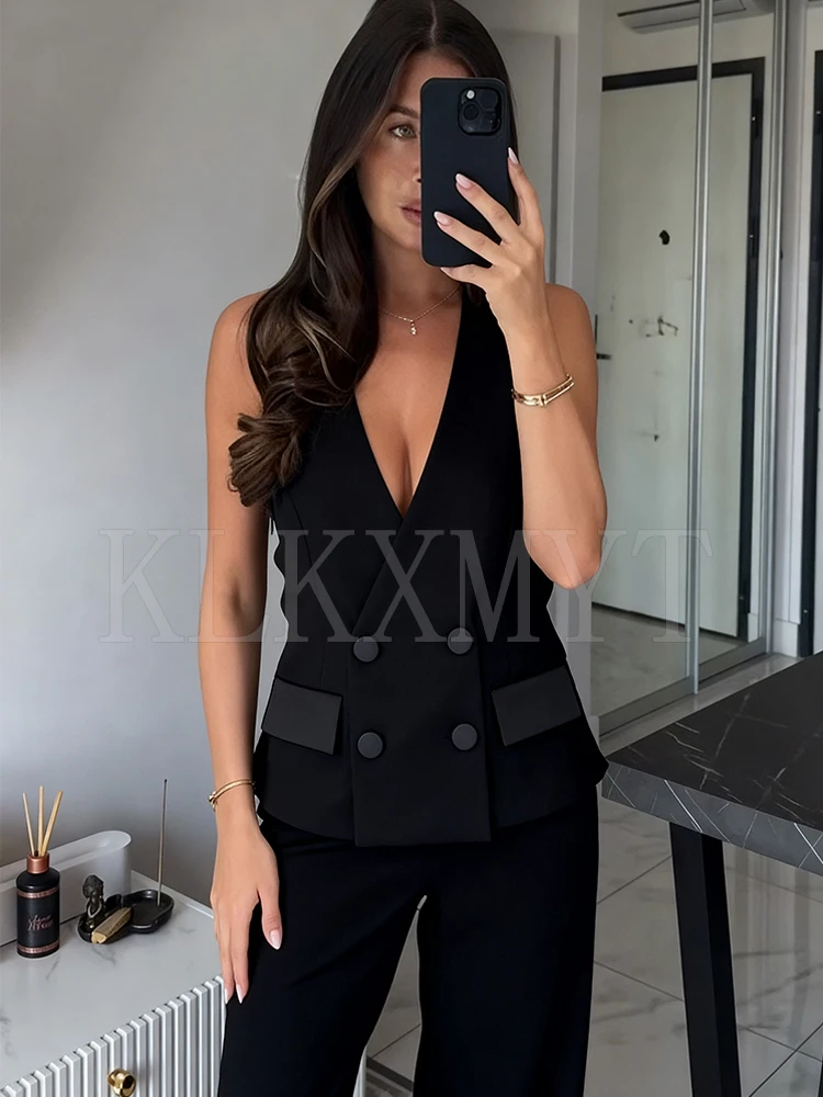 Women Fashion Halter V Neck Vests Top Vintage Solid Front Button Sleeveless Waistcoat Summer Casual Female Chic Vest Tops ﻿