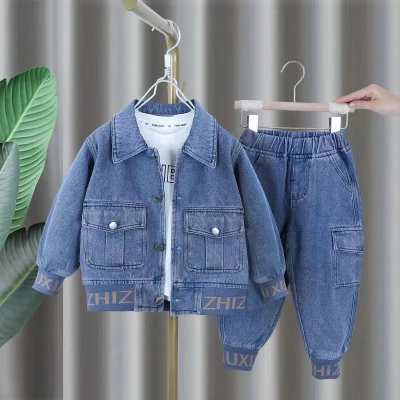 Conjunto de jaqueta e jeans casual infantil, infantil, menino, meninas, bebê, versão coreana, novo, 2 peças, primavera e outono