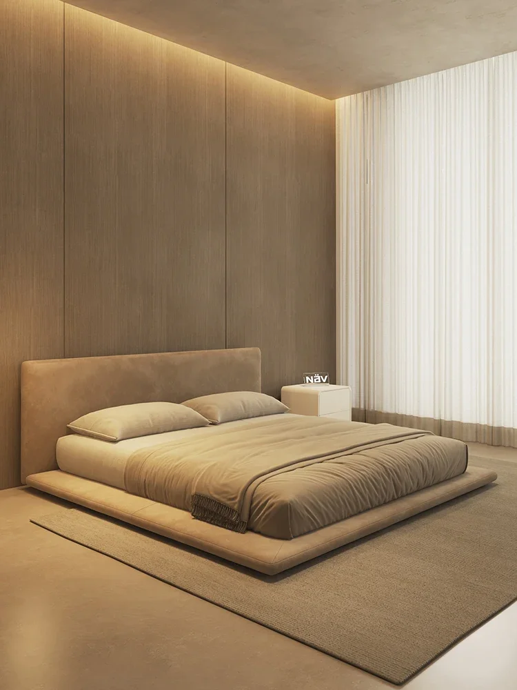 

fabric bed, landowner's bed, tatami floor double bed, modern and minimalist cream style