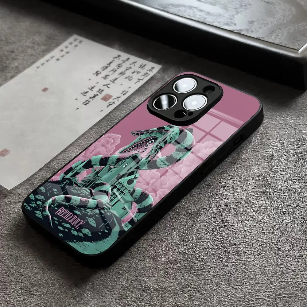 thumbnail image 1 of Funda de teléfono B-Beetlejuices 2 para iPhone 15 Pro Max 14 Plus 12 Mini 11 13 X XR XS 16 Plus SE con cubierta trasera de vidrio templado, 1 of 5