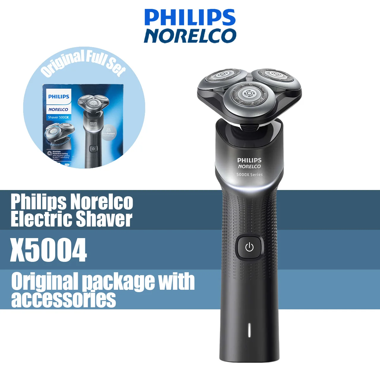 

Philips Norelco Electric Shaver series 5000 with accessories, Wet & dry, electric rotation shaver for men, X5004 Black