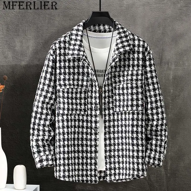 

Plaid Jacket Men Plus Size 10XL Jackets Coat Spring Autumn Fashion Casual Black White Plaid Coats Male Big Size 9XL