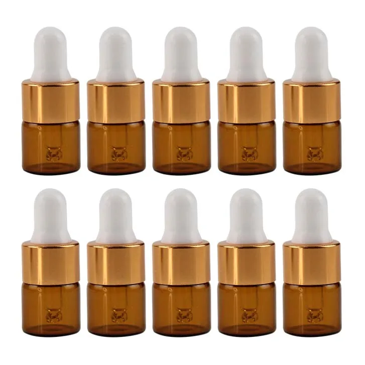 

10Pcs/pack 1ml 2ml 3ml 5ml Mini Dropper Bottles for Essential Oil Empty Refillable Perfume Container Amber Glass Dropper Bottle