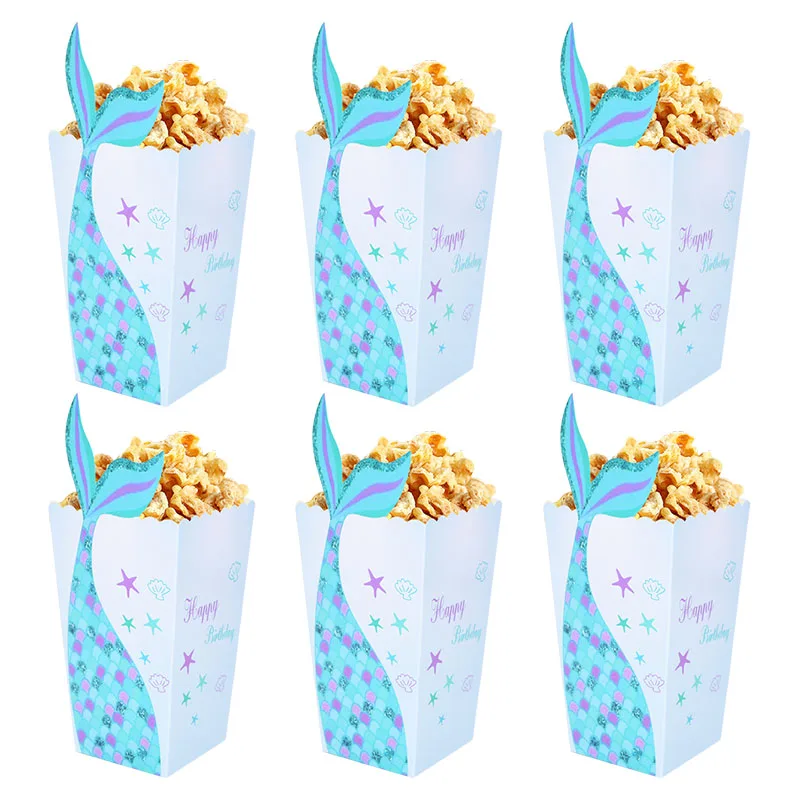 10pcs DIY Mermaid Tail Unicorn Gift Box Popcorn Candy Cookie Cute Paper Box Child Birthday Wedding Party Baby Shower Decoration