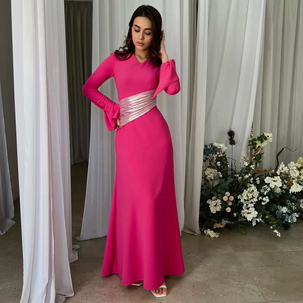 Jiayigong  Jersey Ruffle Christmas A-line V-neck Bespoke Occasion Gown Midi Dresses Saudi Arabia
