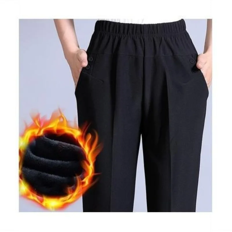 Spring and Autumn Women's Solid Stripe High Waist Elastic Pocket Straight Sleeve Loose Fit Fashion Elegant Commuter Casual Pants