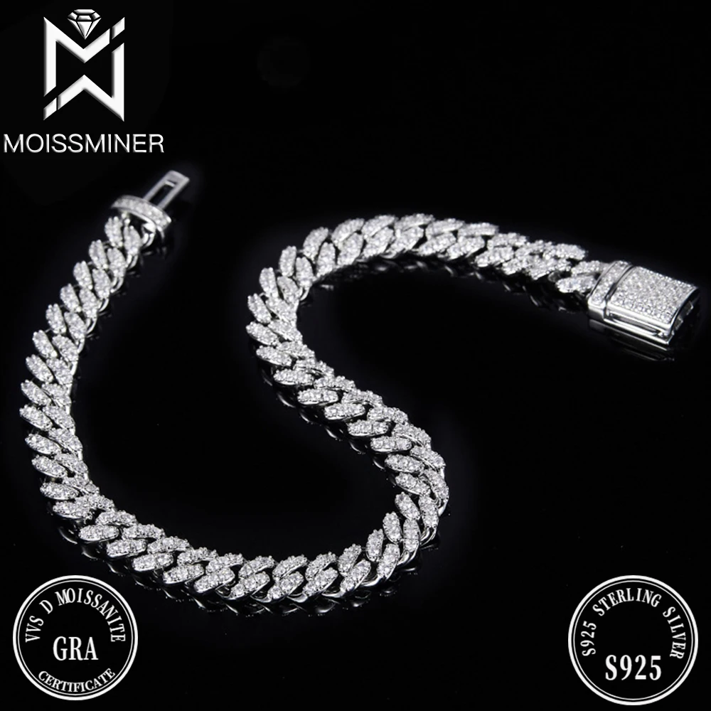 6mm Moissanite Cuban Chain Necklaces S925 Silver Diamond Miami Link Choker For Men Pass Tester Free Shipping