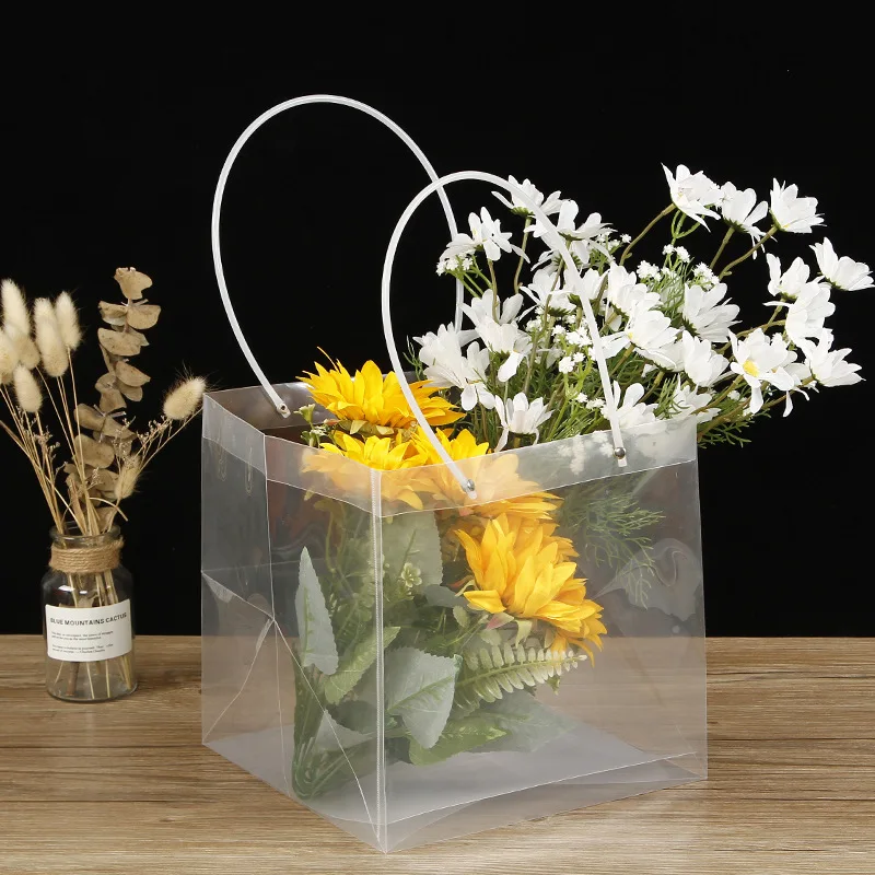 Cisas Transparent Floral Art PVC Gift Box Square PP Plastic Flower Bouquet Handbag Decorative Festival Supplies Gifts