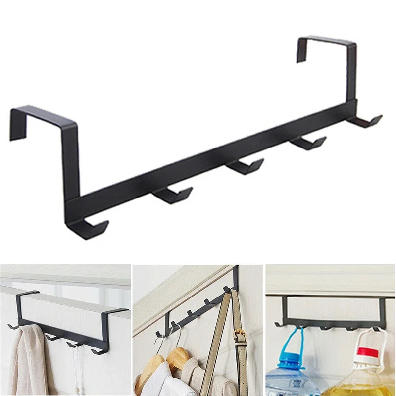Storage Hook Over The Door 5 Hooks Home Bathroom Organizer Rack Clothes Coat Hat Towel Hanger Bathroom Kitchen Accessories Holder