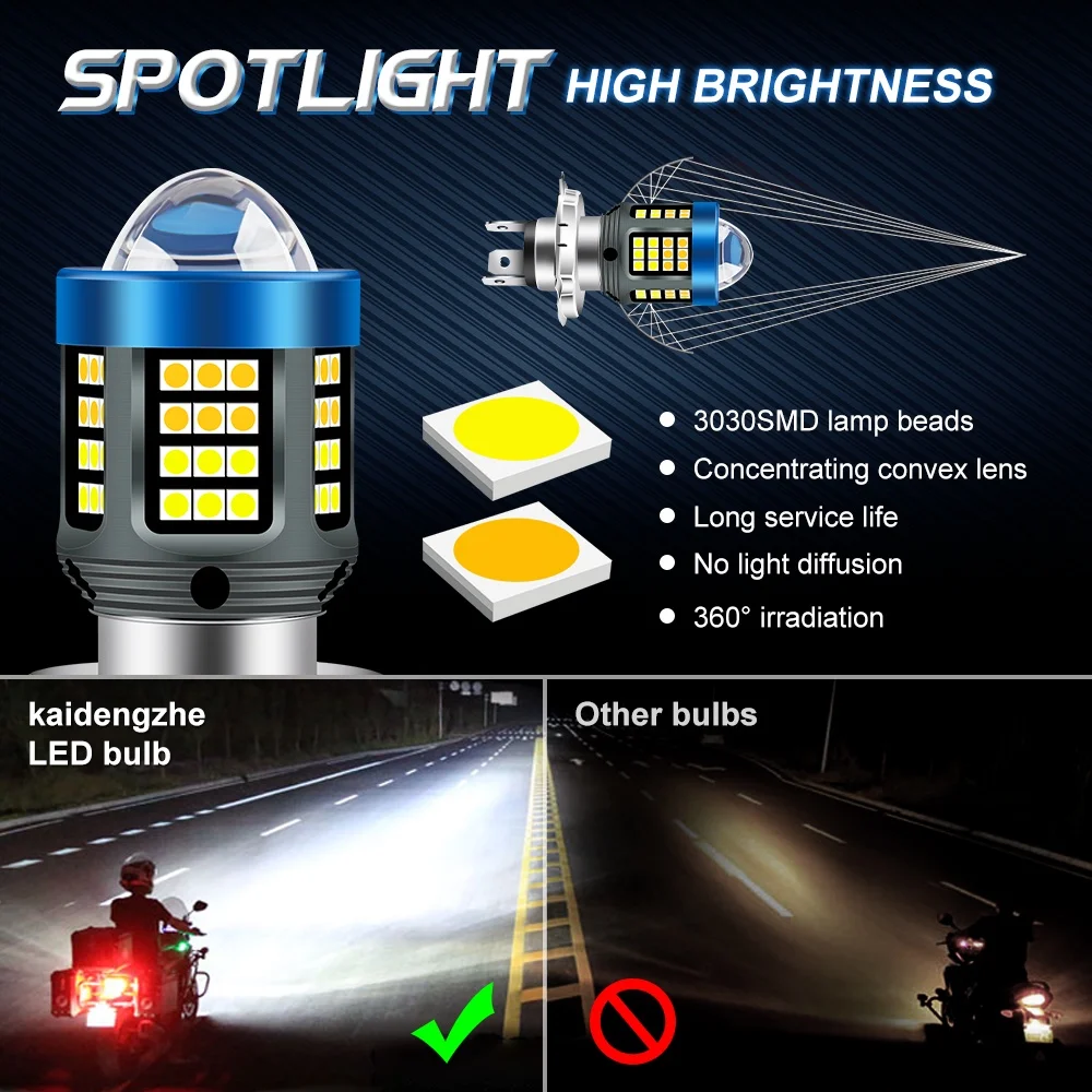 motorcycle headlight 20000Lm H4 H6 BA20D P15D LED 3570 CSP Lens White Yellow Hi Lo 12V Motorcycle Scooter Accessories