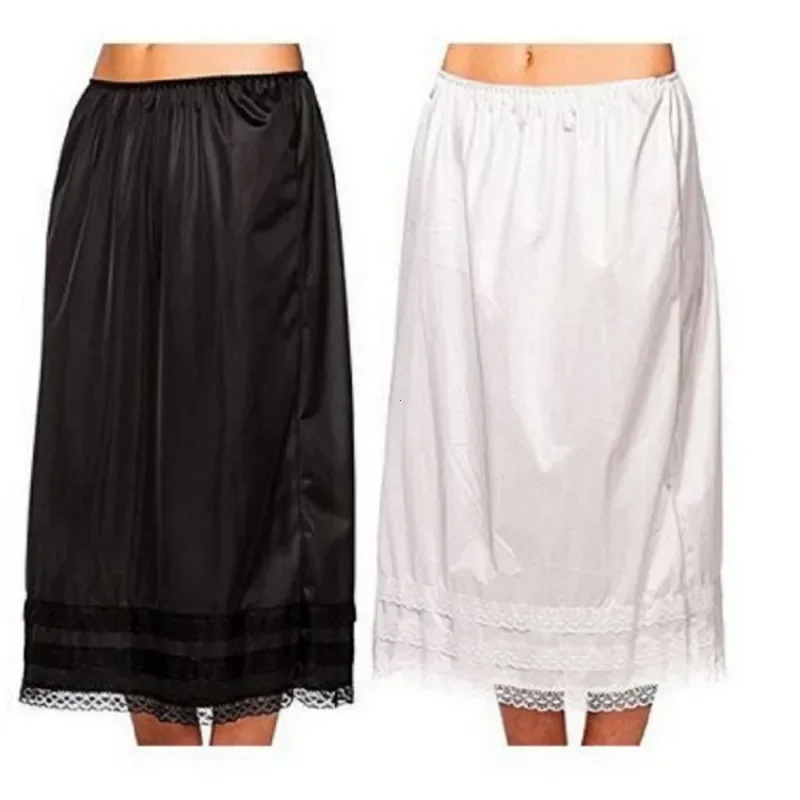 Ladies Half Slip Skirt Underskirt Elastic Waist Lace Trim